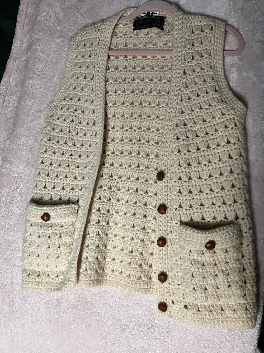 Cream Crochet Button-Front Women's Sweater Vest